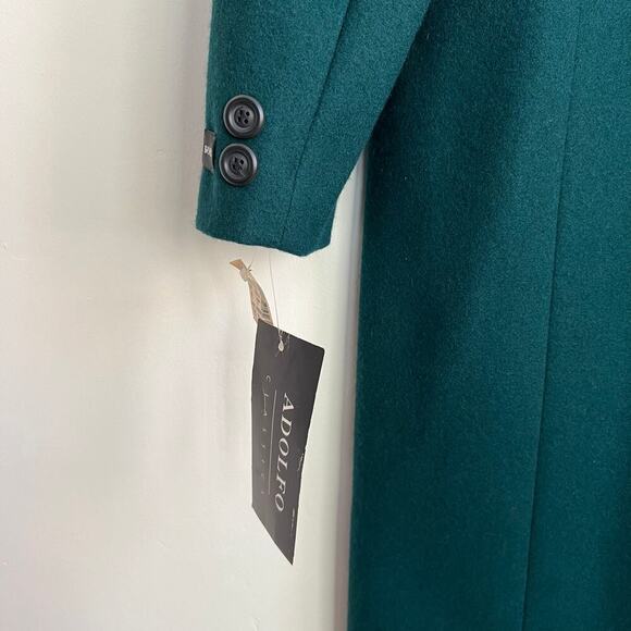 Vintage 90s NEW Adolfo Classics 100% Wool Green Double Breasted Long Coat 10 - Picture 10 of 14
